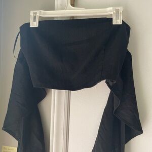 Linen cotton black halter crop top